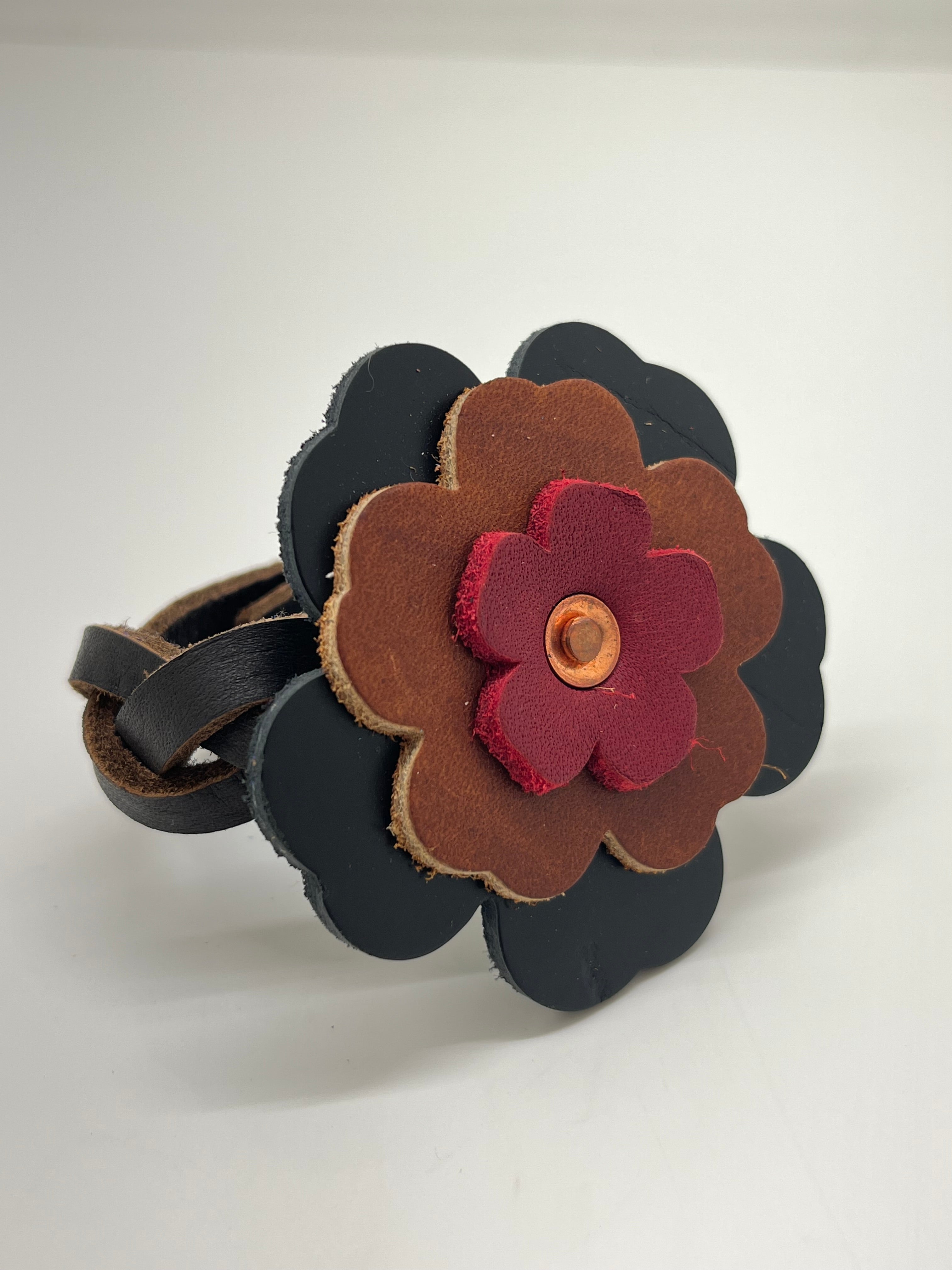 Leather Flower Bracelet - Weaved by hand