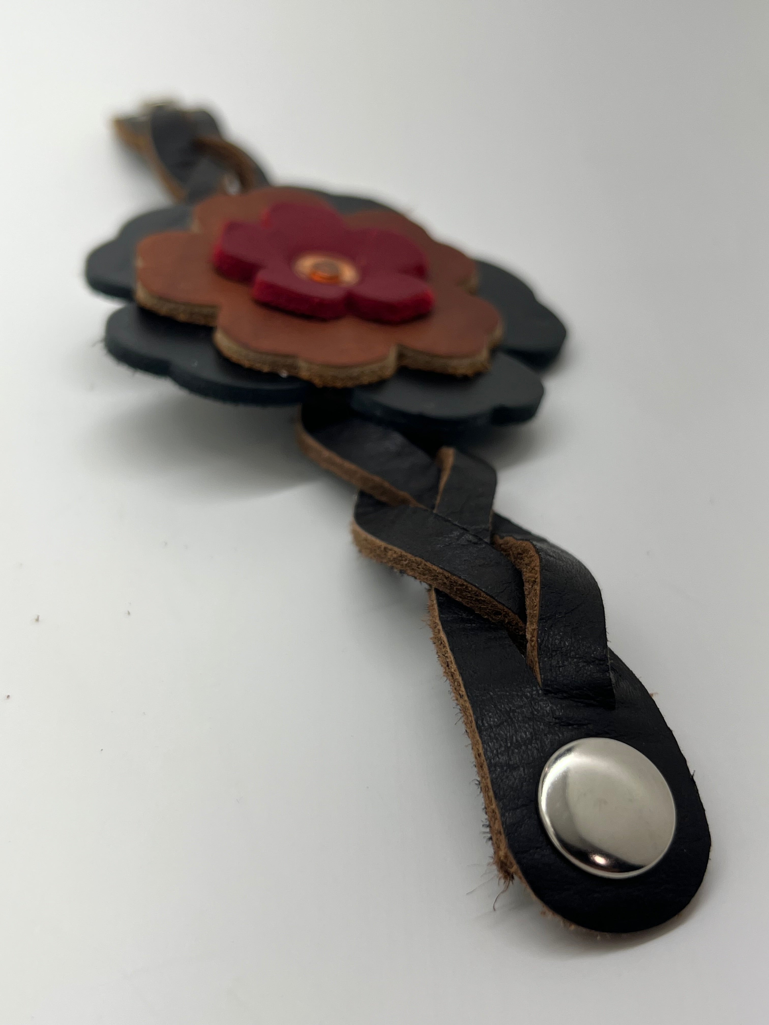 Leather Flower Bracelet - Weaved by hand