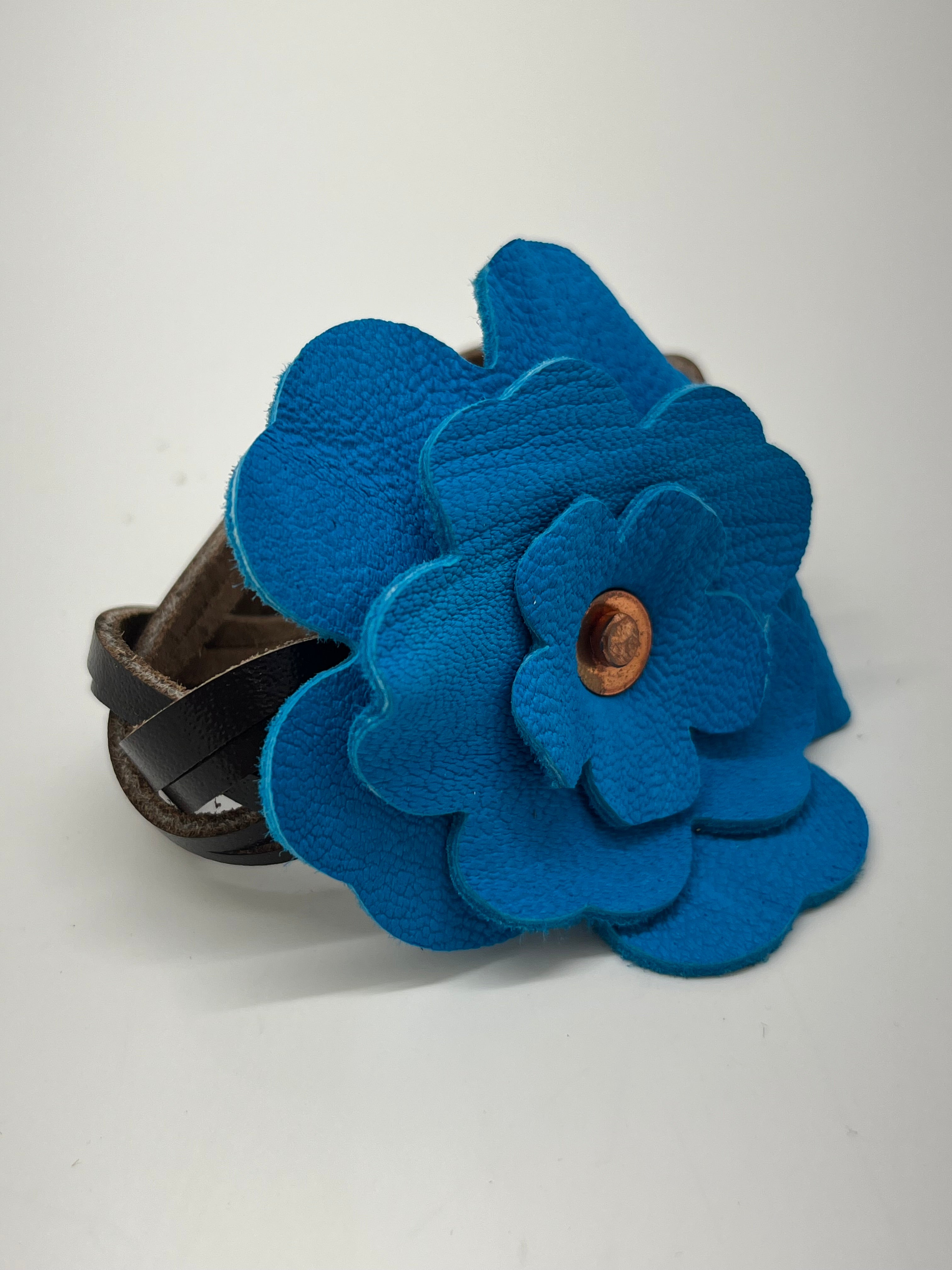 Leather Flower Bracelet - Weaved by hand