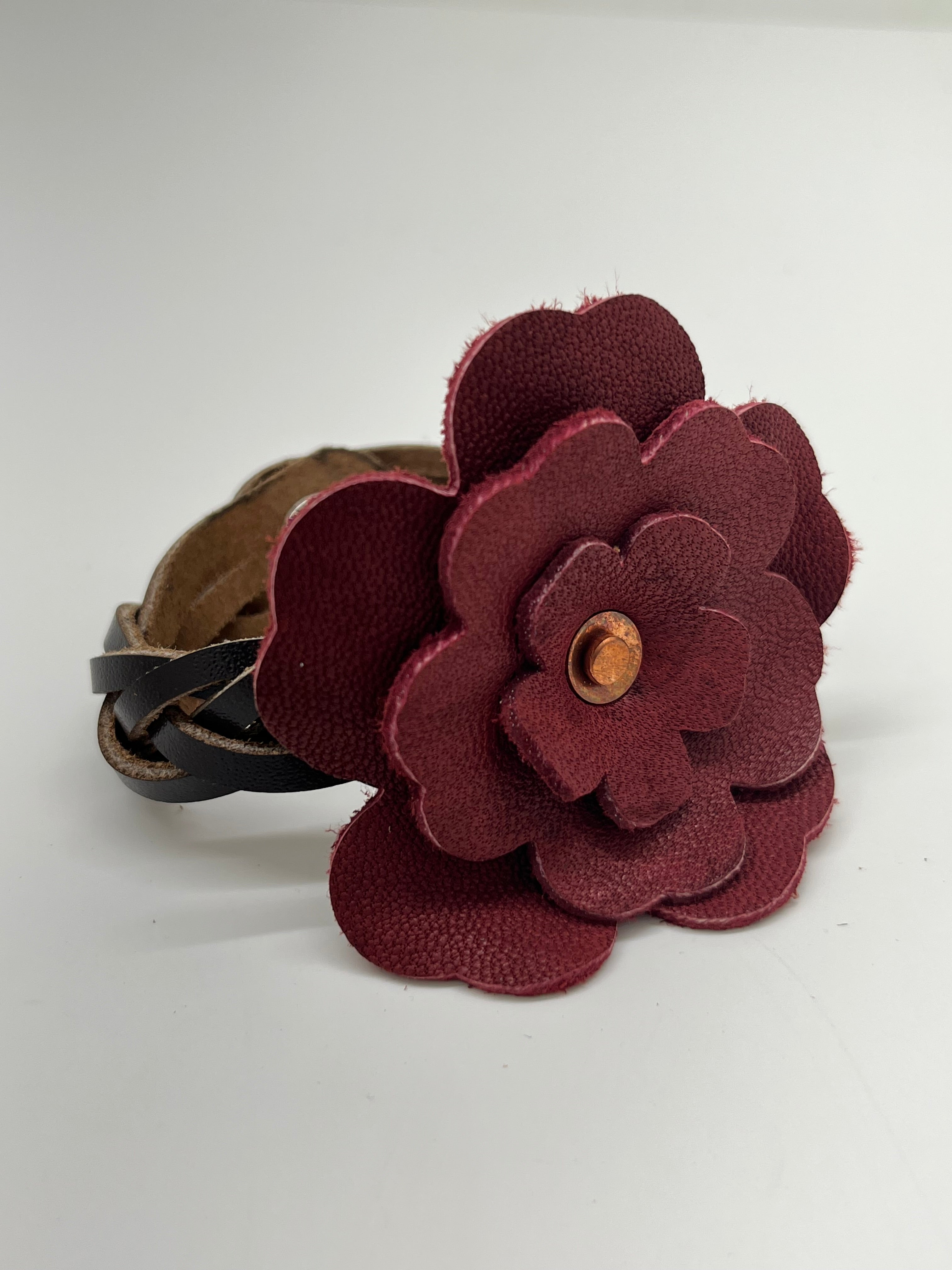 Leather Flower Bracelet - Weaved by hand