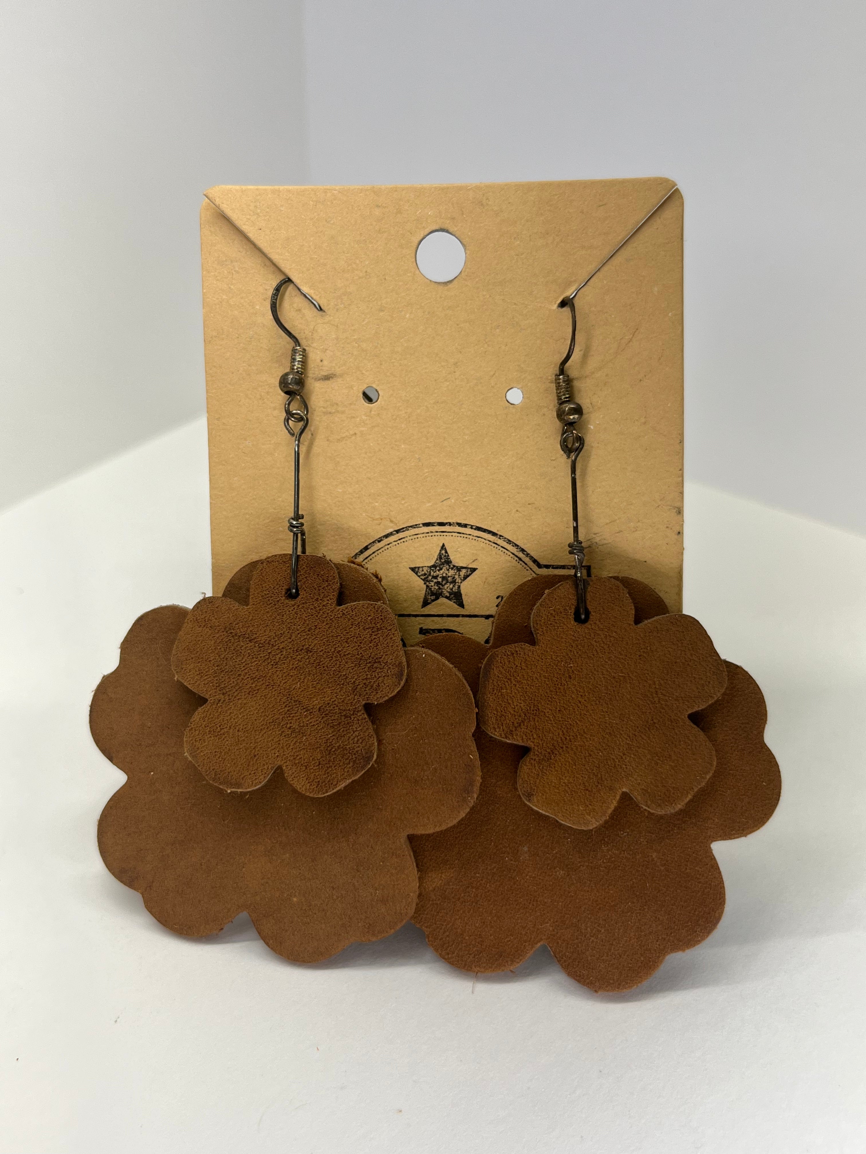 Flower Pedal Leather Earrings