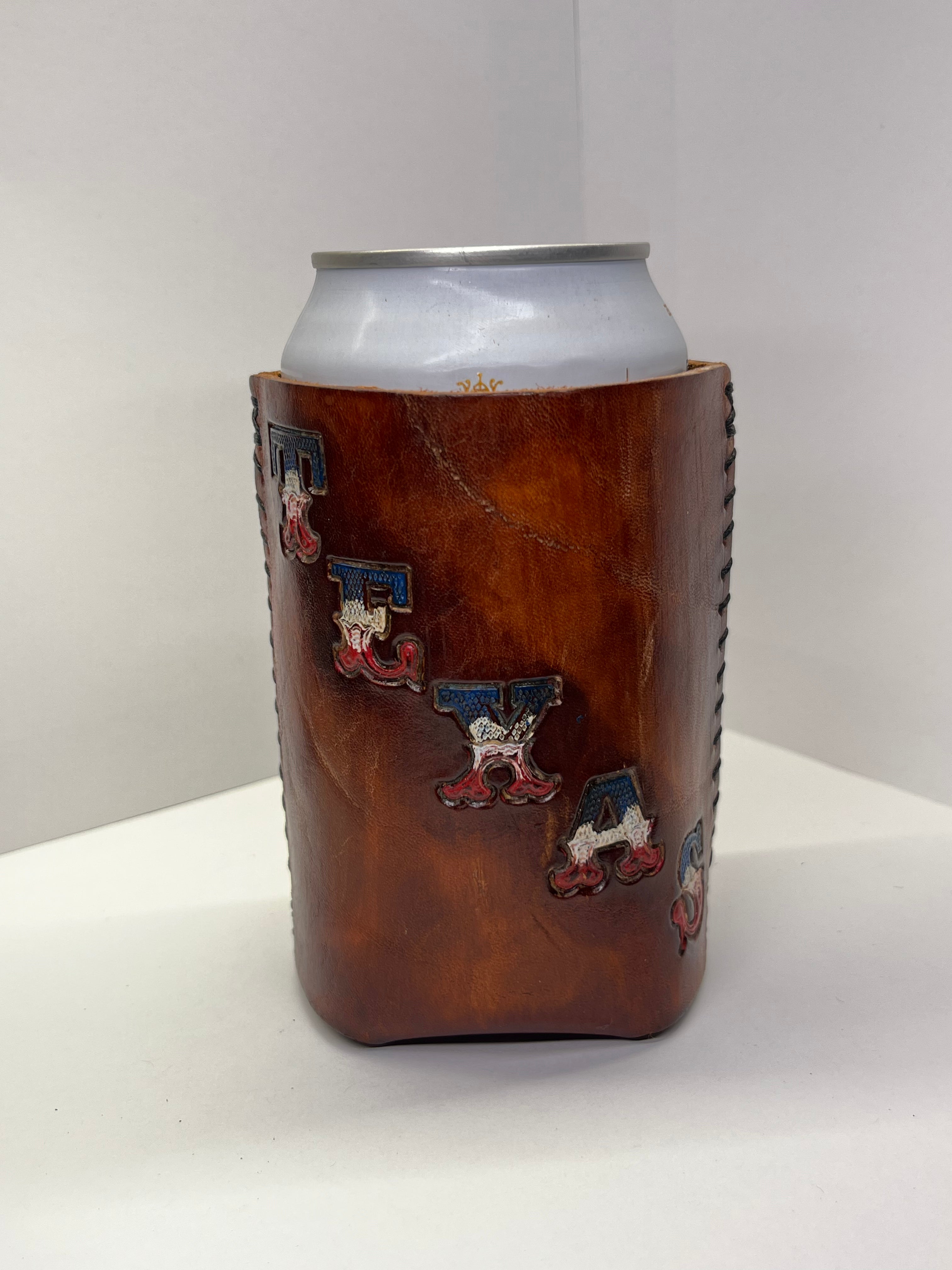 Texas Leather Coozie - Made for a beer can